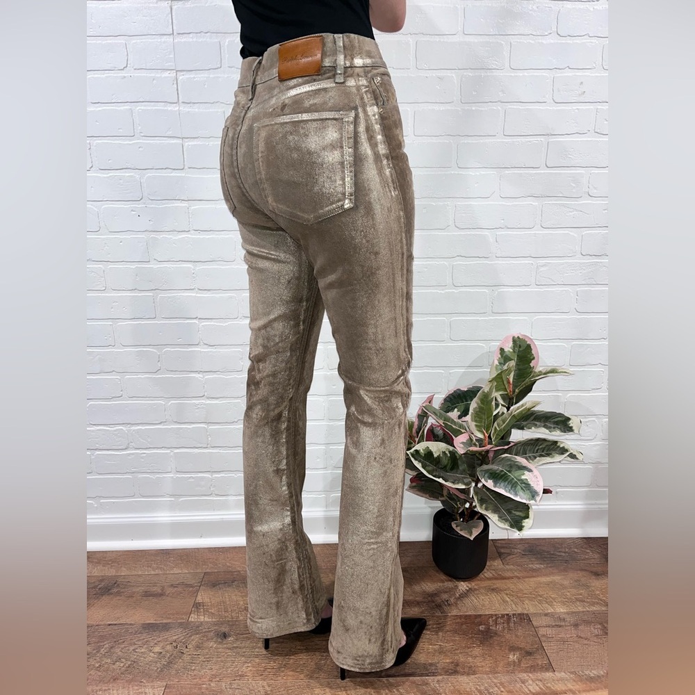 Ralph Lauren Purple Label Collection Metallic Gold Boot Cut Jeans Made in Italy - Picture 5 of 17